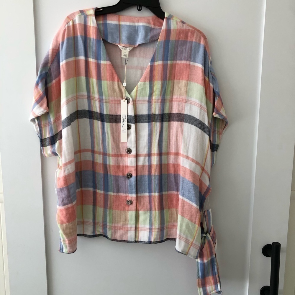 Caslon Pink Plaid Button Down Blouse Plus 1X